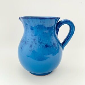 Vintage Handmade Blue Ceramic Pitcher from Italy Farmhouse Countryside Cottage